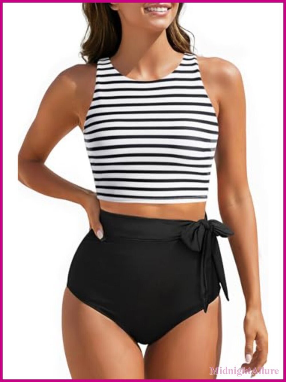 Women High Waisted Bikini Set Racerback Two Piece Swimsuit with Tummy Control